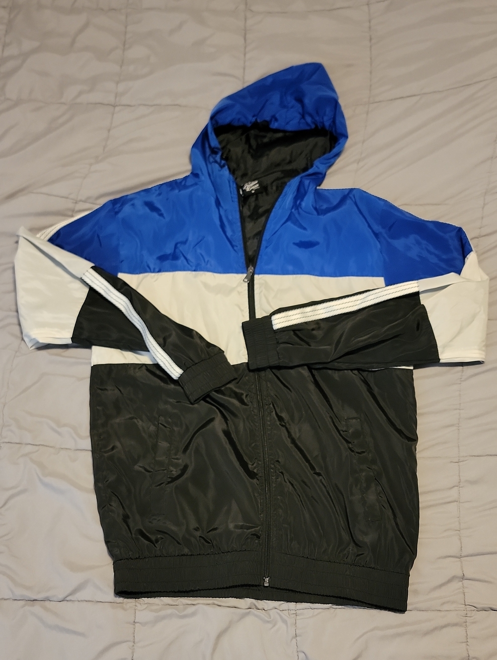Original Deluxe Men’s Hooded Colorblock Windbreaker - Blue/White/Black